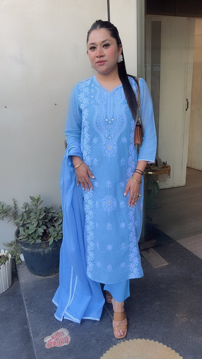 Lakeer Blue chikankare Designer cotton Suit