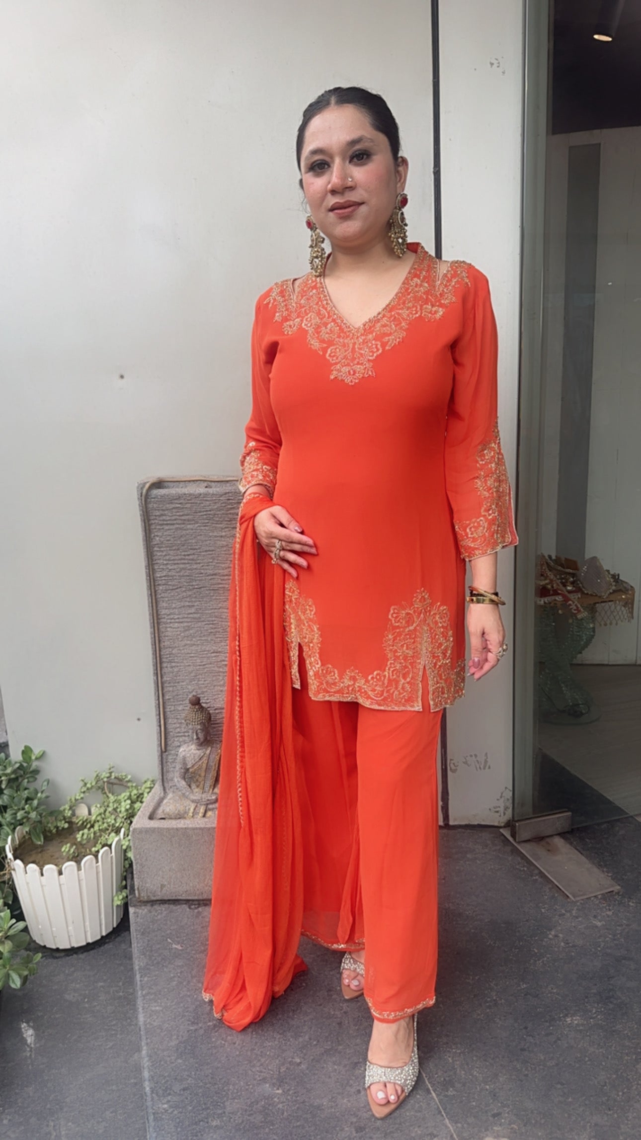 Boondi Rust Handwork Stylish Neck Designer Suit