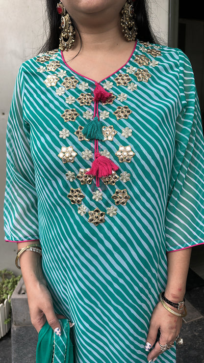 Leheriya Teal Blue Gotta pati Designer Suit