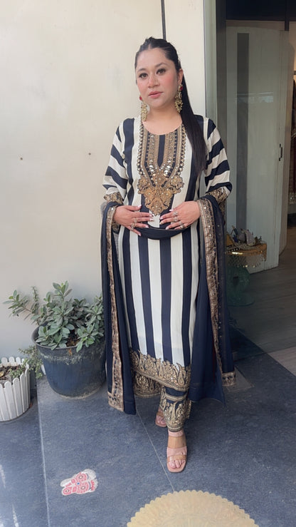 Baskua Black white Digital printed Designer Suit