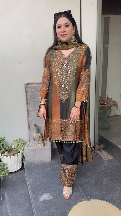 Nihari Digital Handwork c-cut style Farshi salwar Designer Suit