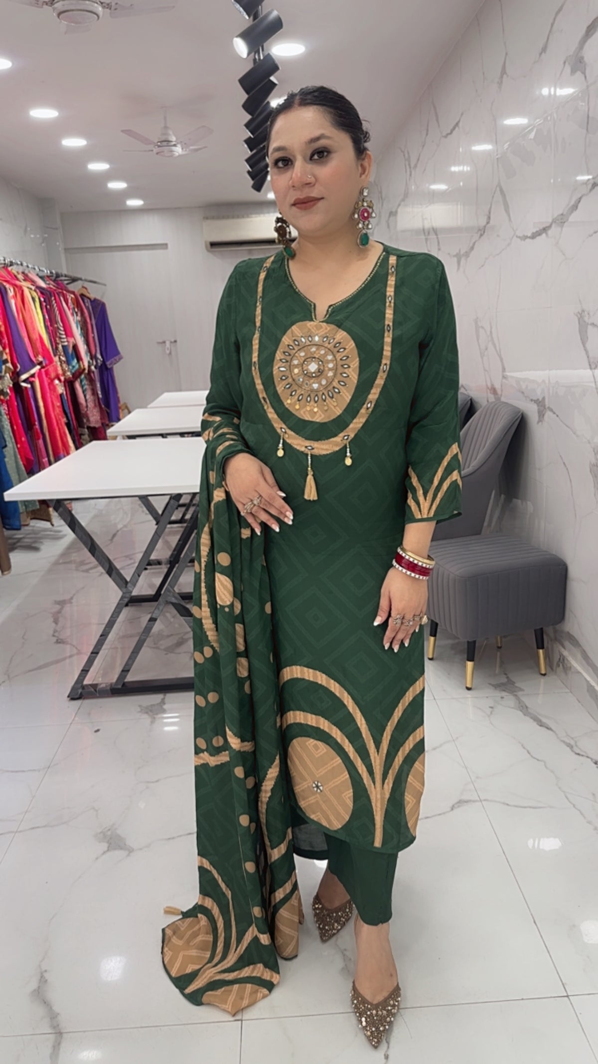 Shri Bottel Green Digital Designer Suit