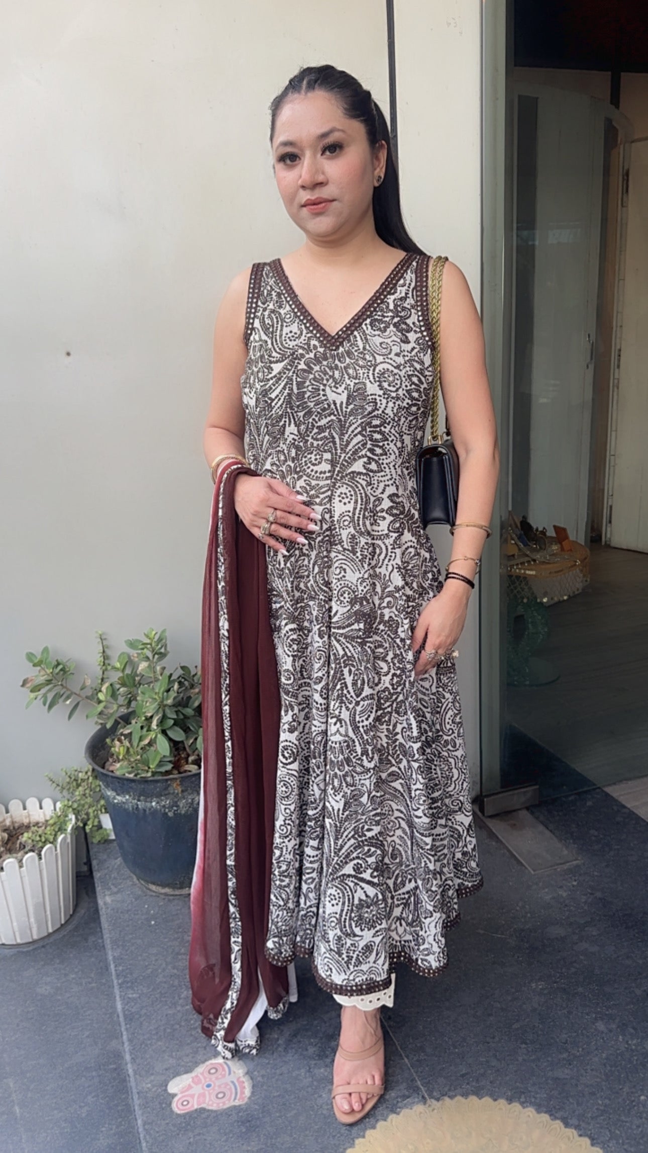Mushroom Digital Print Anarkali (Sleeves Fabric Attached)