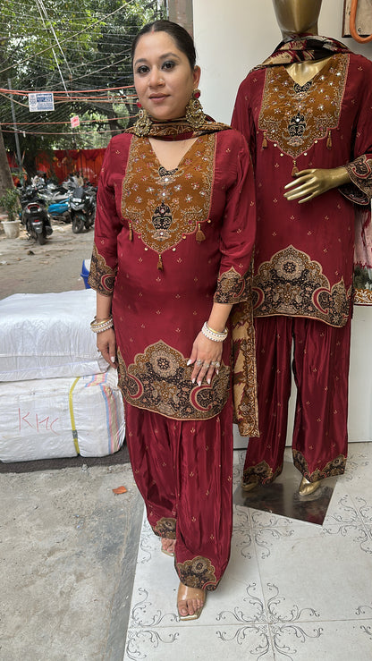 Durga Mahroon Digital Print Designer Farshi Salwar suit