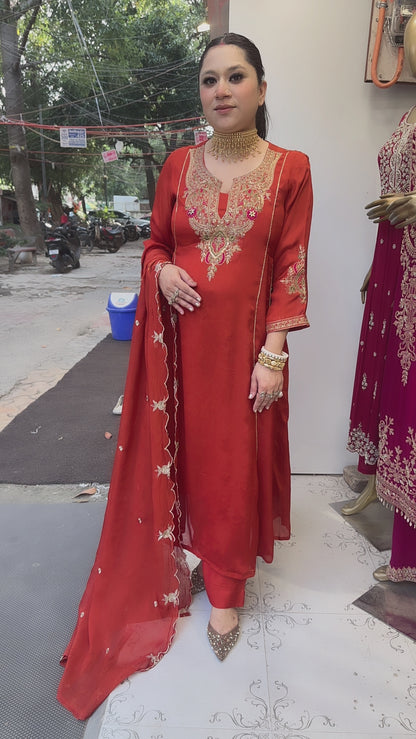 Darbar Rust A-Line Designer Suit