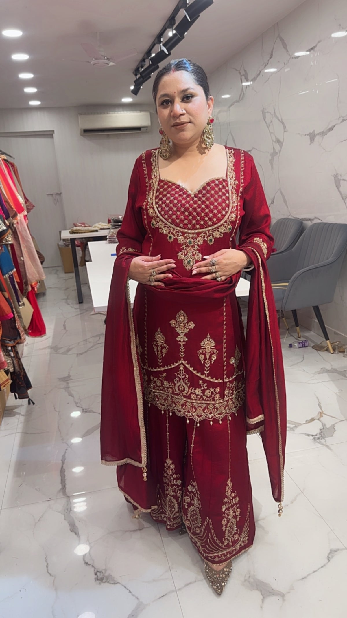 Sargi Mahroon Karwa Handwork Designer Suit