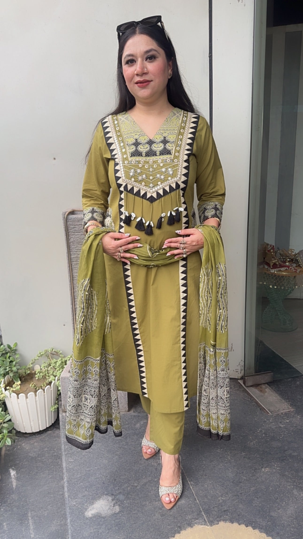Bindi lime Tassel Designer Cotton suit