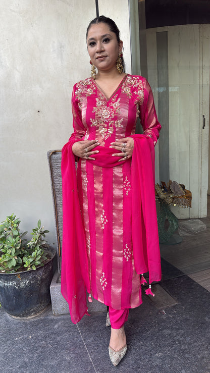 Charkha Foshia pink Hand Embroidery Designer Suit