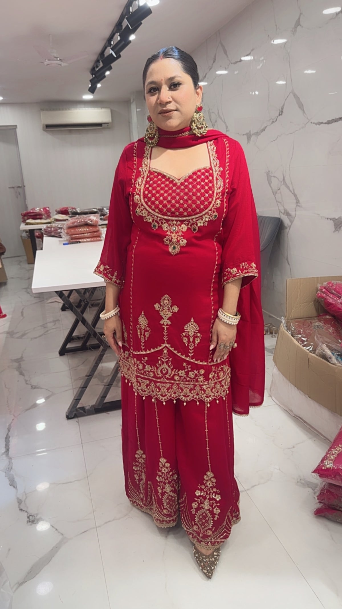 Sargi Red Karwa Handwork Designer Suit