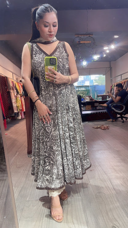 Mushroom Digital Print Anarkali (Sleeves Fabric Attached)