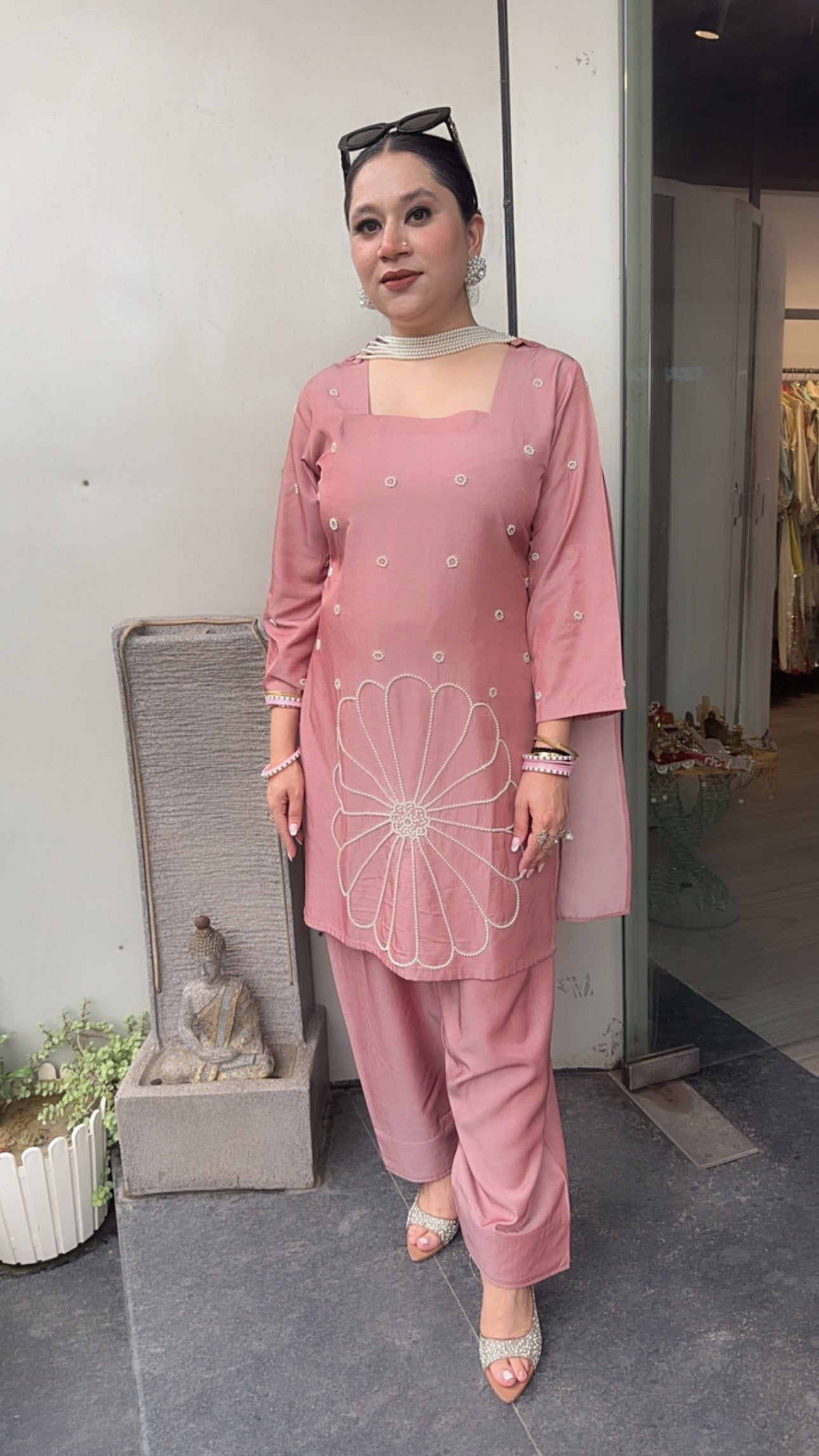 Libra Onion pink Designer pearl Dupatta Suit