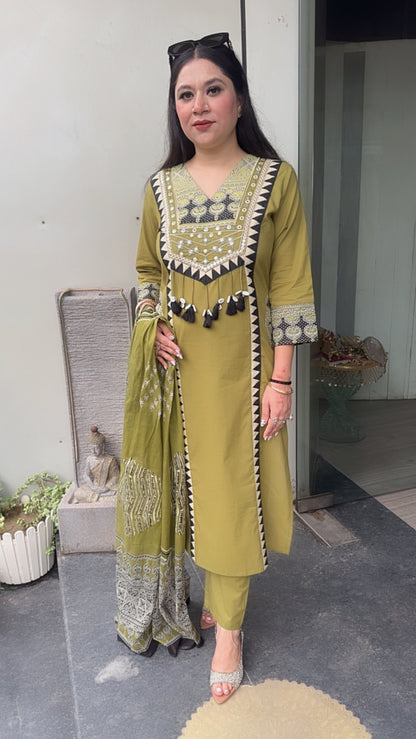 Bindi lime Tassel Designer Cotton suit