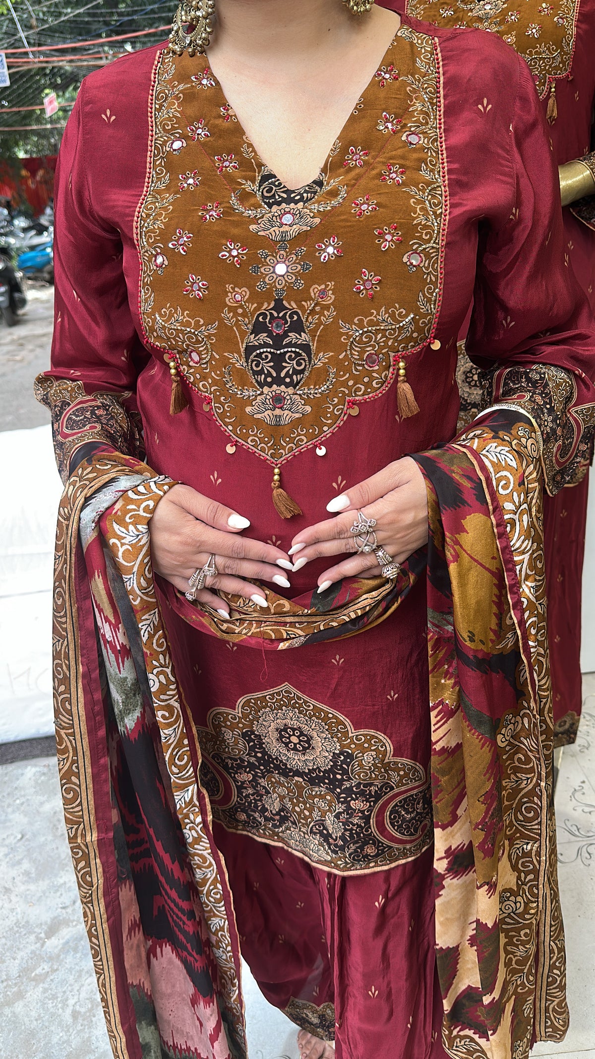 Durga Mahroon Digital Print Designer Farshi Salwar suit