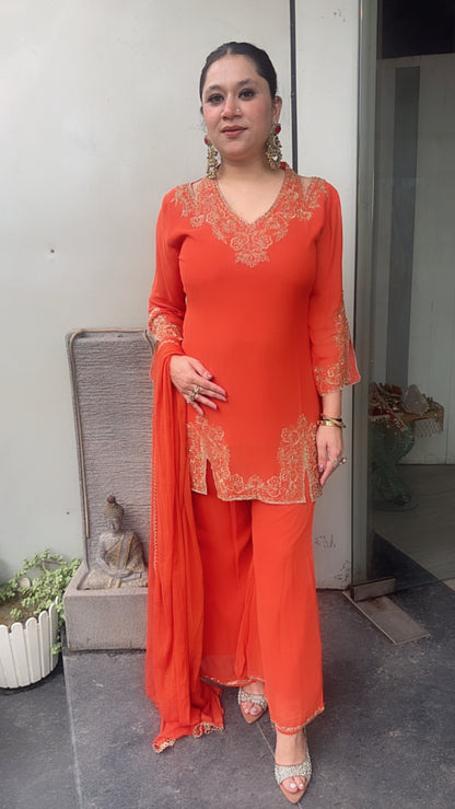 Boondi Rust Handwork Stylish Neck Designer Suit