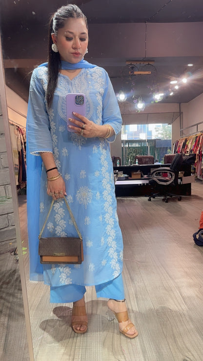 Lakeer Blue chikankare Designer cotton Suit