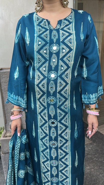 Arzo Teal Blue Digital pink Designer Suit