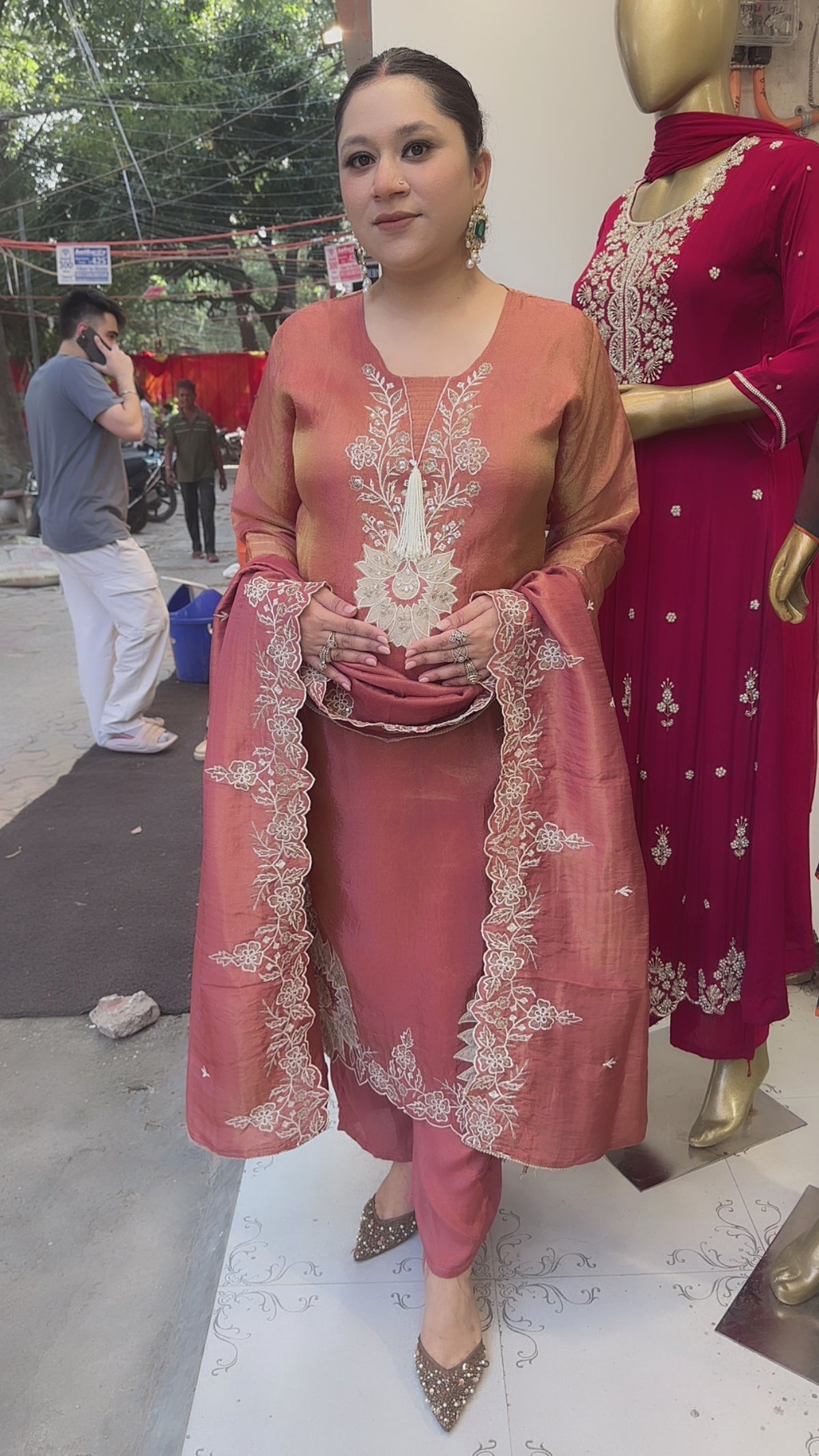 Tamana Rust pearl Thread work Designer Suit