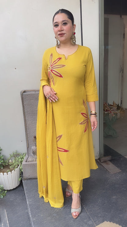 Maham Musturd A-Line Cotton Designer Suit