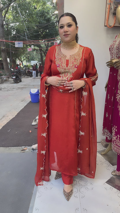 Darbar Rust A-Line Designer Suit