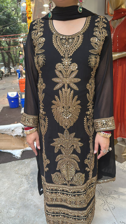 Rasbhari Black Handwork Designer Pakistani Suit