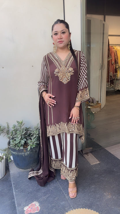 Bastin Coffee Brown Digital c-Cut Style Suit