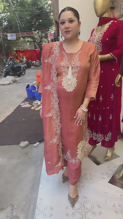 Tamana Rust pearl Thread work Designer Suit