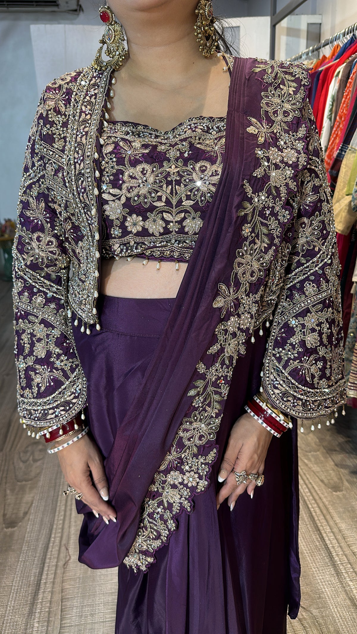 Ambika wine Jacket Style Designer Saree