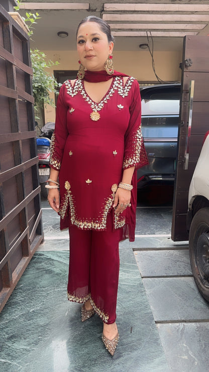 Navratri Mahroon Gota pati work Designer Suit