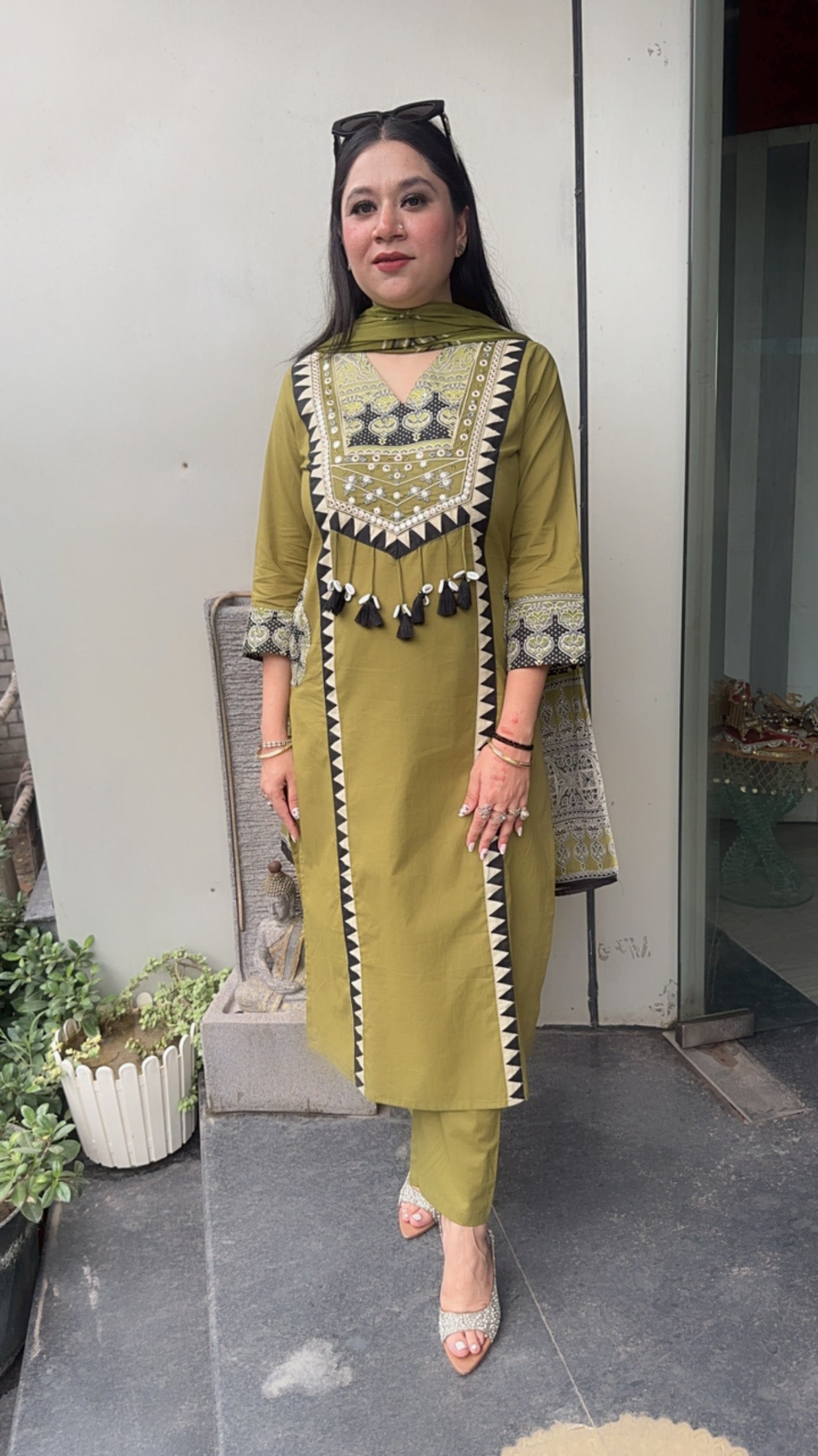 Bindi lime Tassel Designer Cotton suit