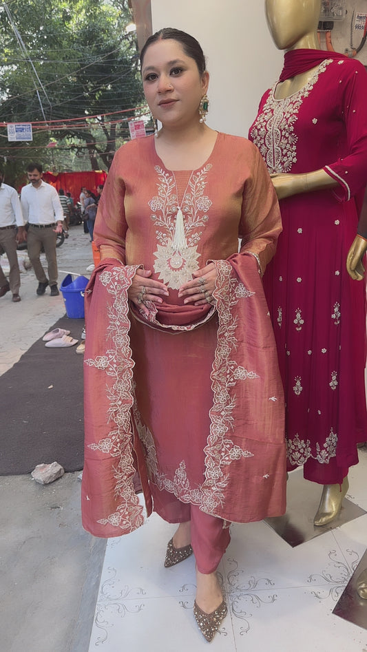Tamana Rust pearl Thread work Designer Suit