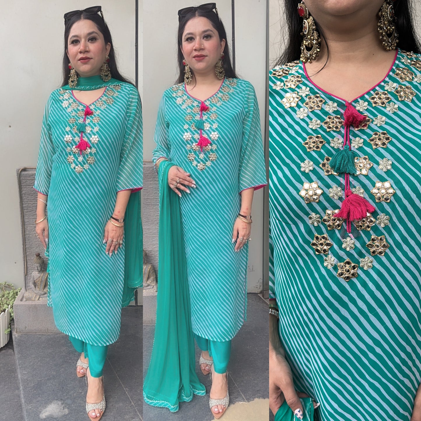 Leheriya Teal Blue Gotta pati Designer Suit