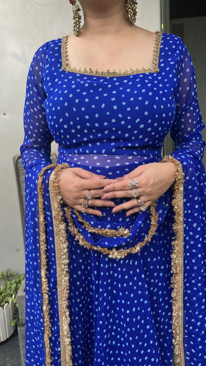 Modak Electric Blue Leheria Anarkali