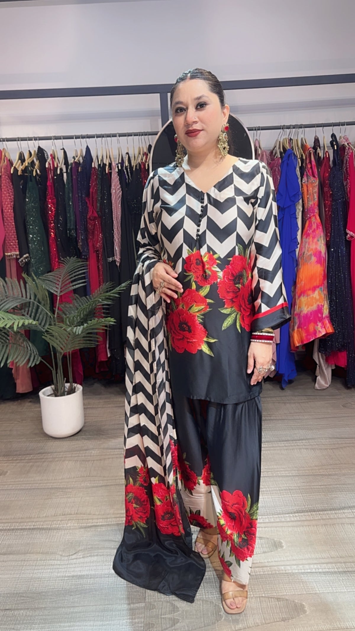 Rose check Digital Print Farshi Salwar