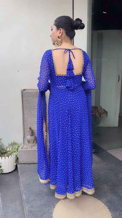 Modak Electric Blue Leheria Anarkali