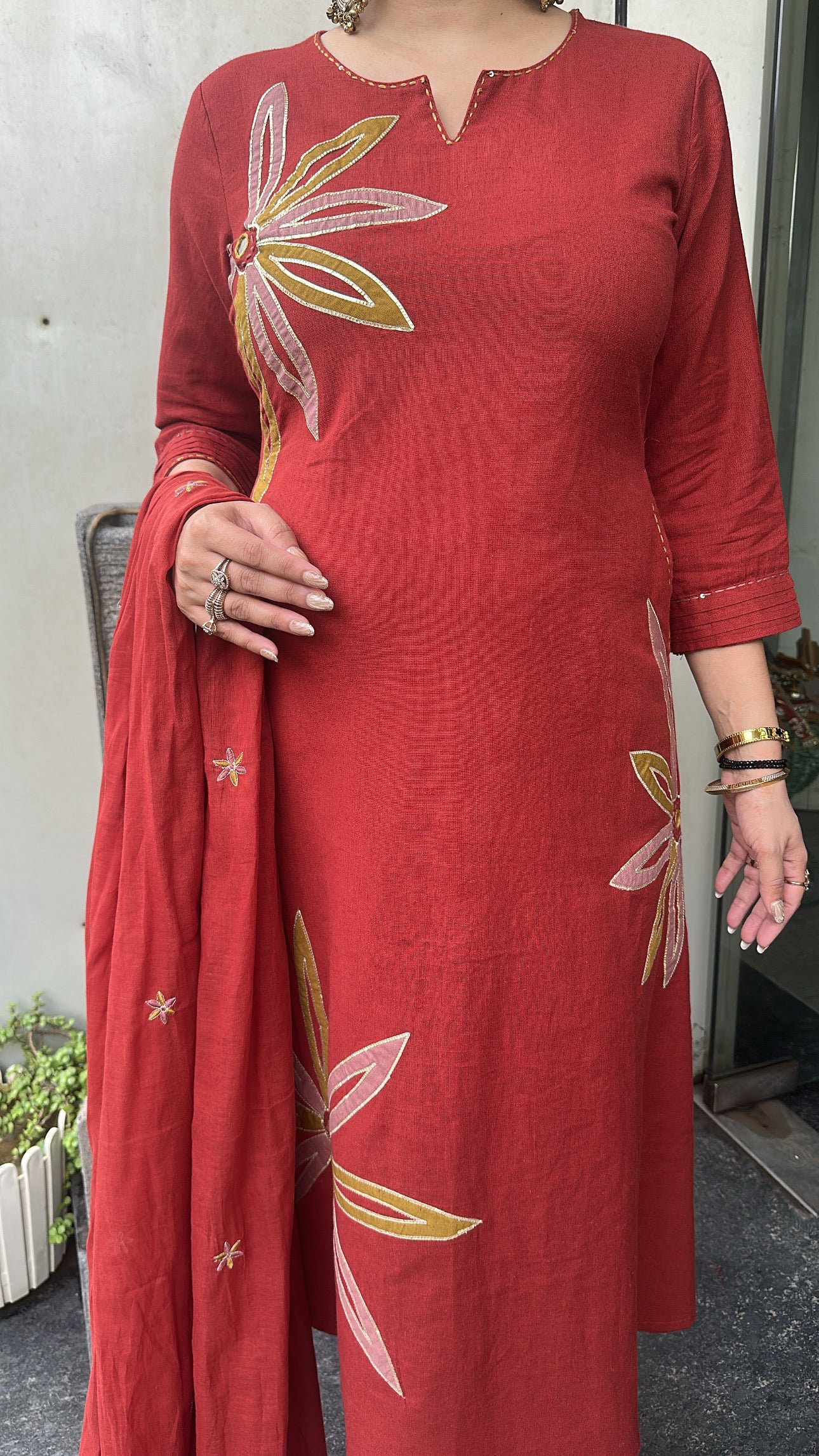 Maham Rust A-Line Cotton Designer Suit