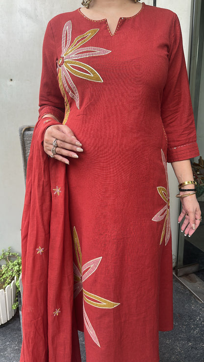 Maham Rust A-Line Cotton Designer Suit