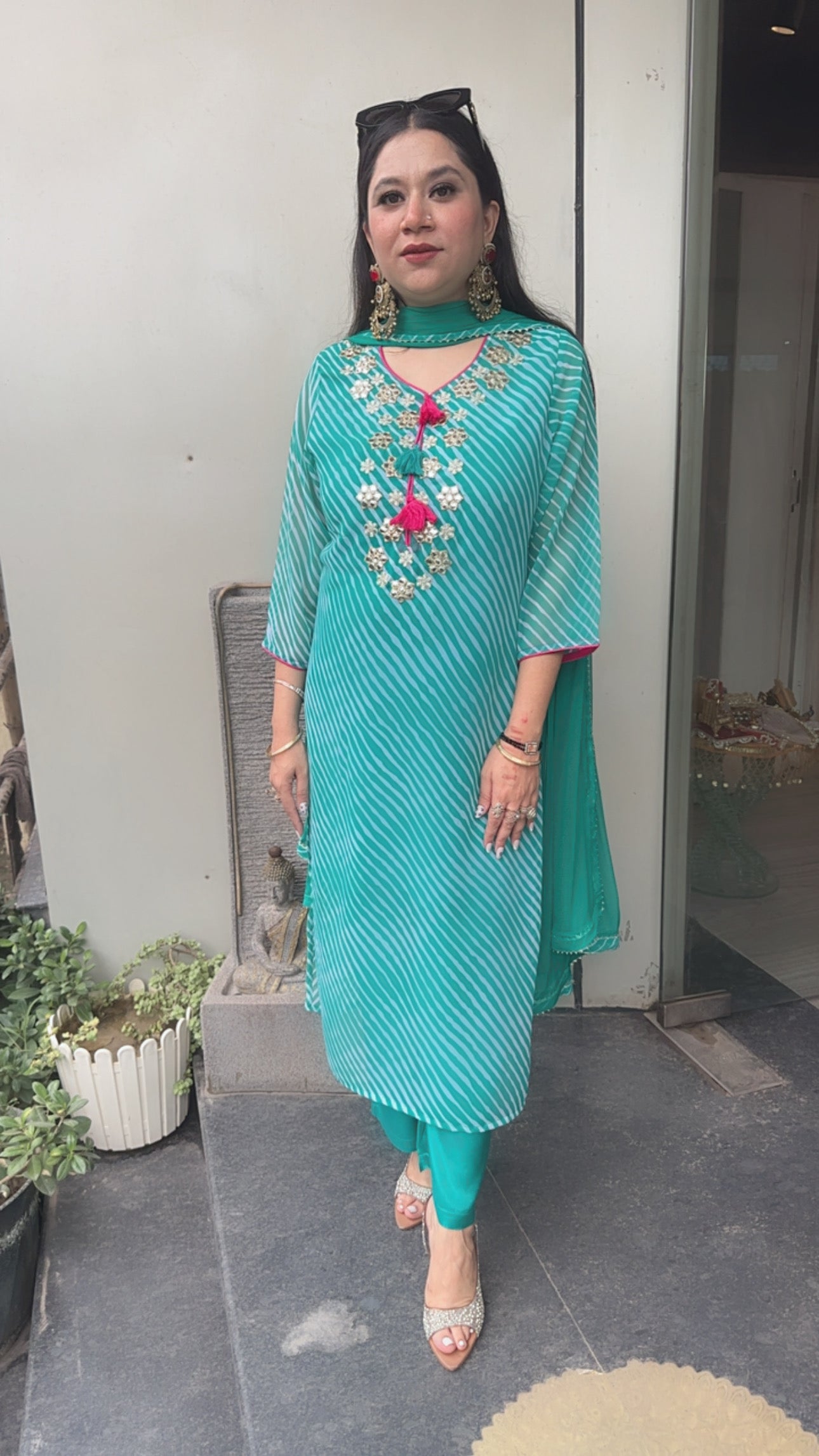 Leheriya Teal Blue Gotta pati Designer Suit