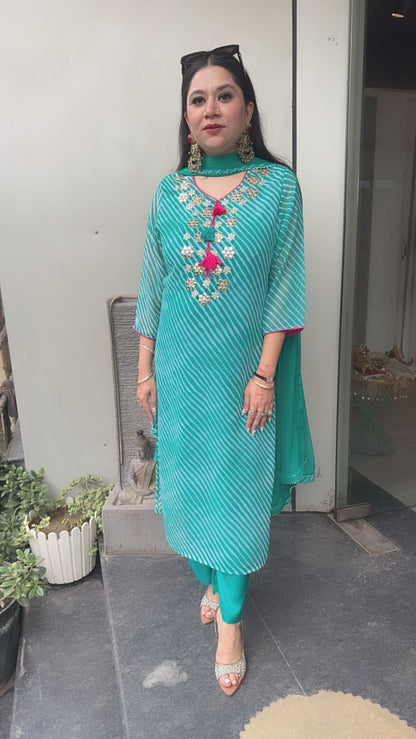 Leheriya Teal Blue Gotta pati Designer Suit