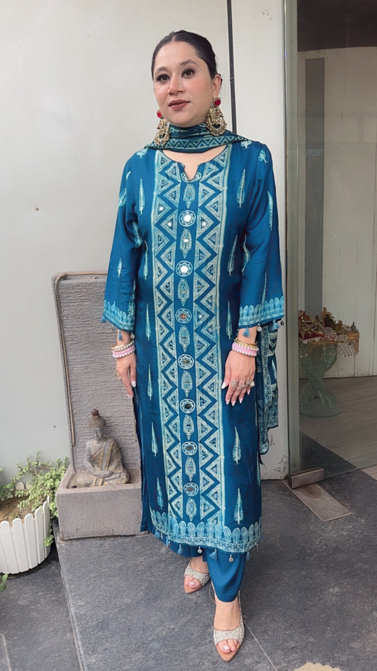 Arzo Teal Blue Digital pink Designer Suit