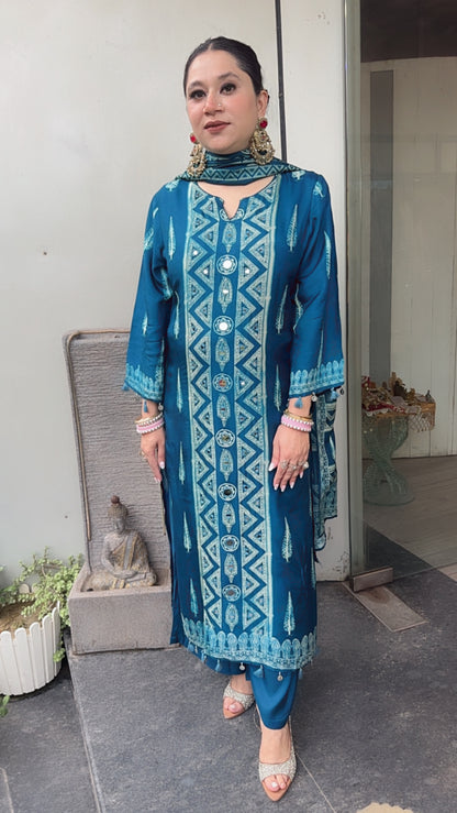 Arzo Teal Blue Digital pink Designer Suit