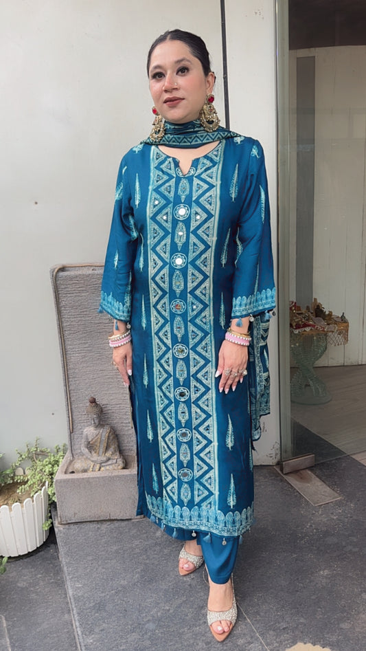 Arzo Teal Blue Digital pink Designer Suit