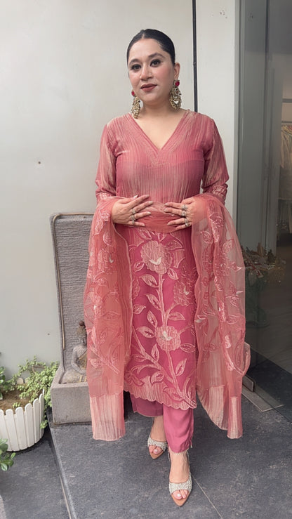 Nargis Onion pink Applique work Designer Suit