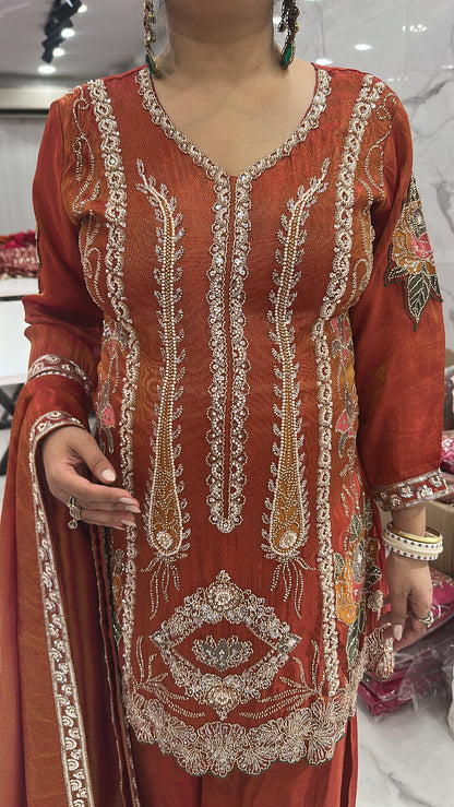 Rang Rust Hand work Designer Suit