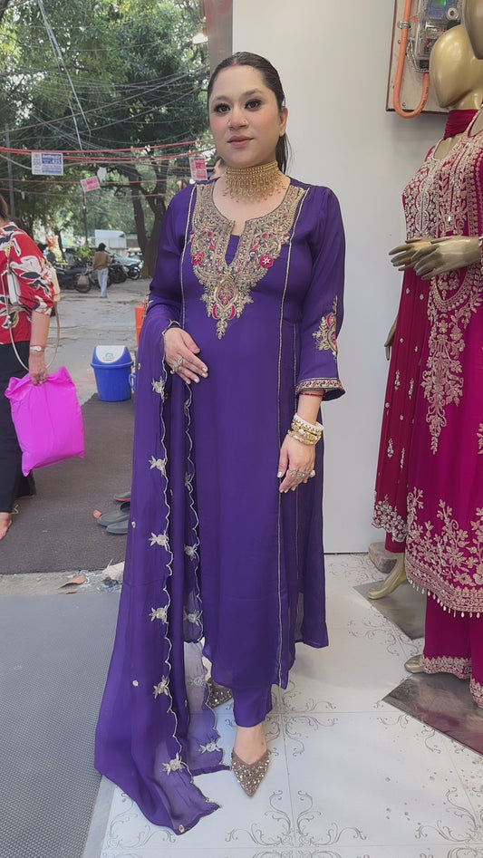 Darbar purple A-Line Designer Suit