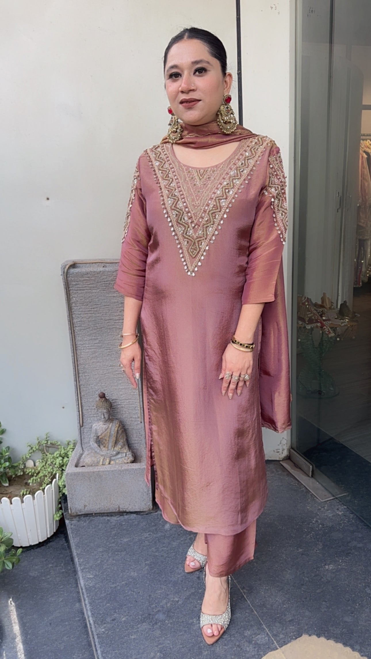 Queen Hand work Designer Shimmer Suit