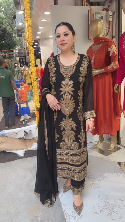 Rasbhari Black Handwork Designer Pakistani Suit