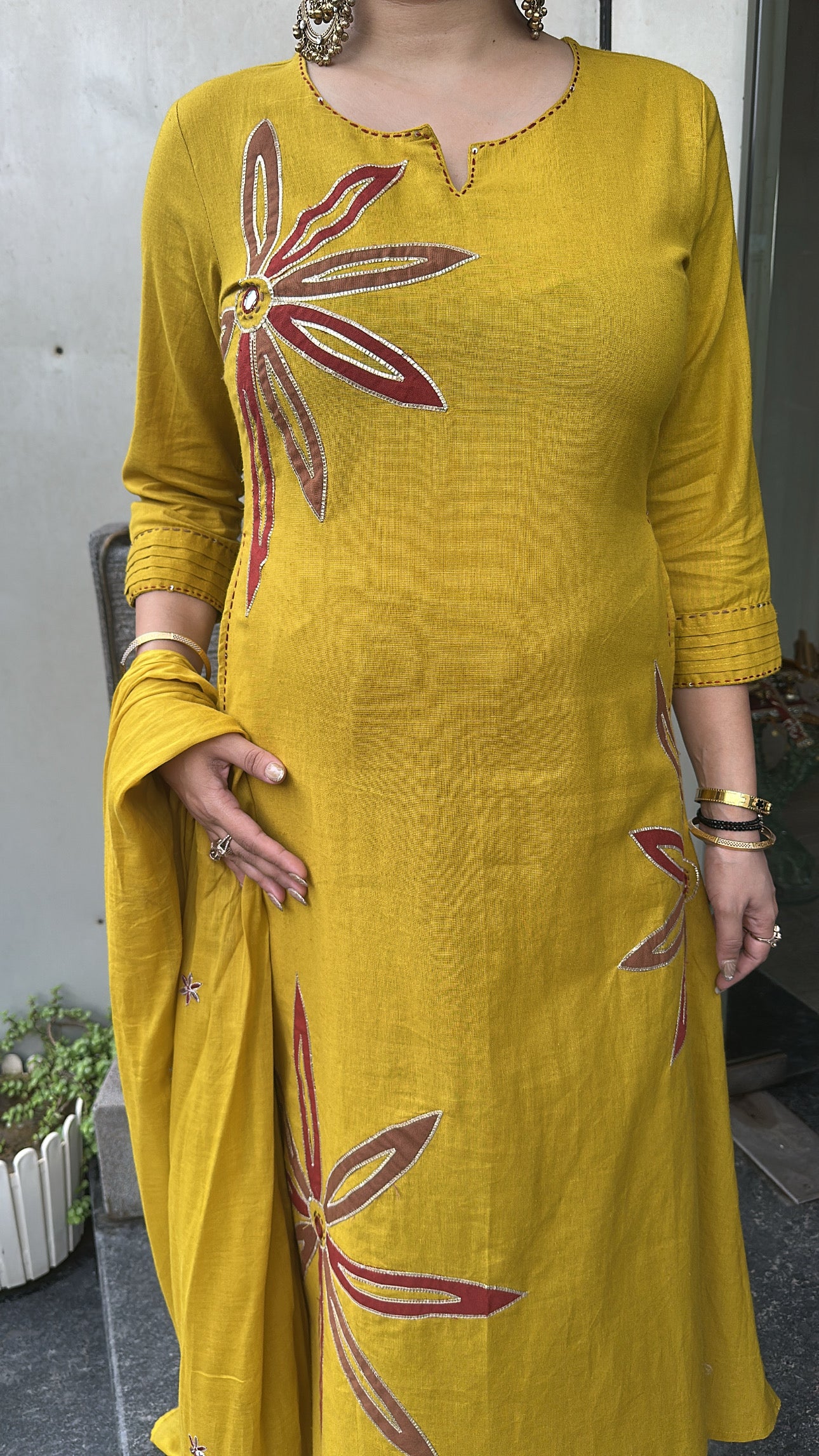 Maham Musturd A-Line Cotton Designer Suit