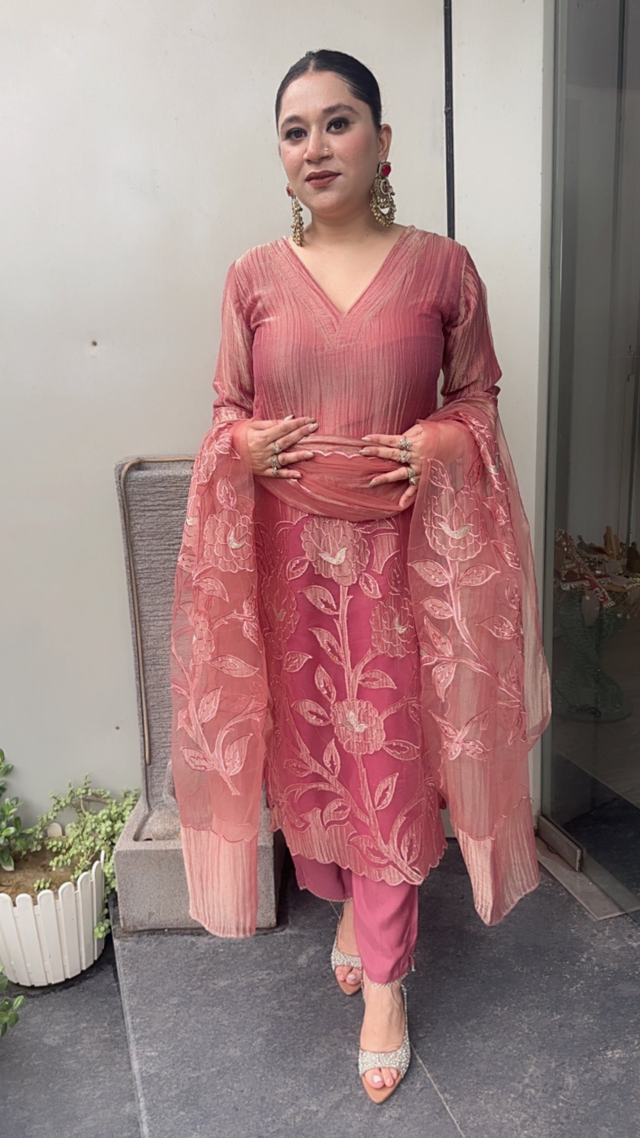 Nargis Onion pink Applique work Designer Suit