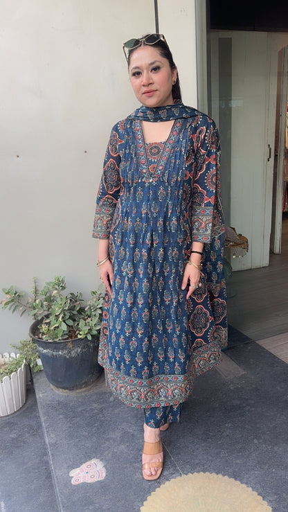 Hayat Teal Blue Digital Designer Anarkali Suit