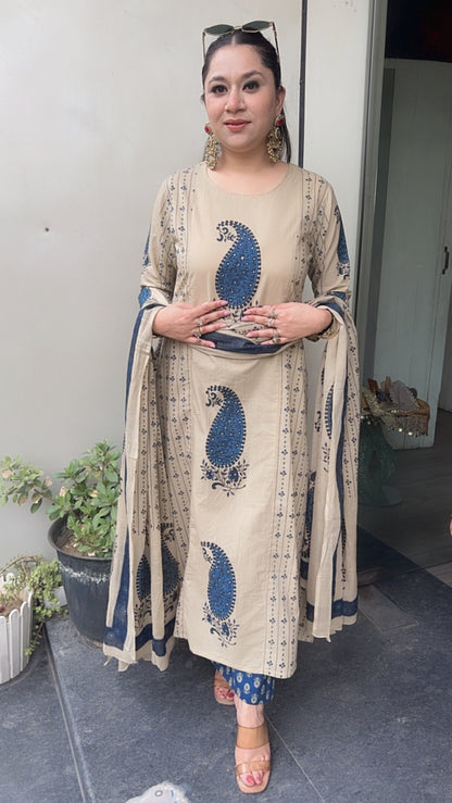 Nora Beige Digital cotton Designer Suit